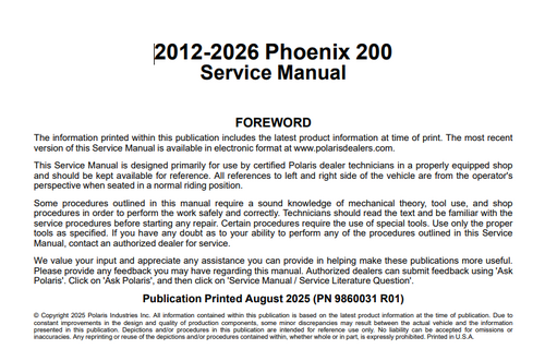 More information about "2012-2026 Polaris Phoenix 200 Service Manual"