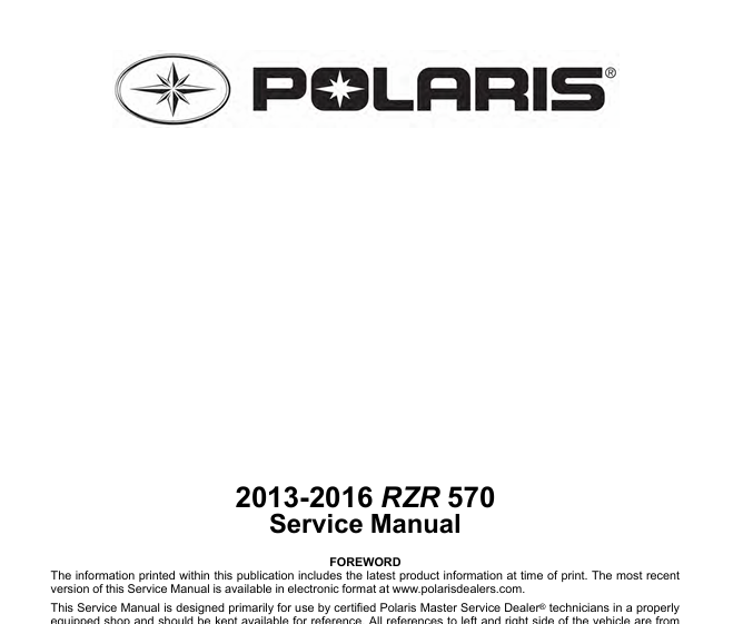 2013-2016 Polaris RZR 570 Service Manual