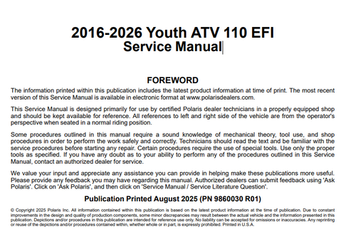 More information about "2016-2026 Polaris Youth ATV 110 EFI Service Manual"