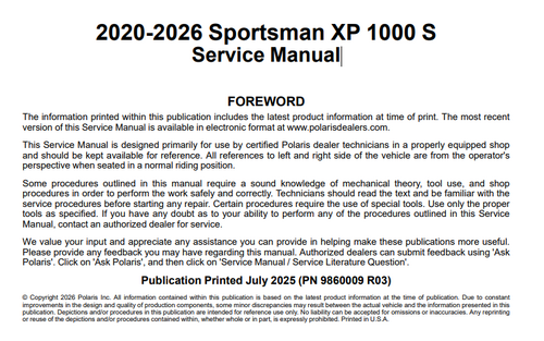 More information about "2020-2026 Polaris Sportsman XP 1000 S Service Manual"