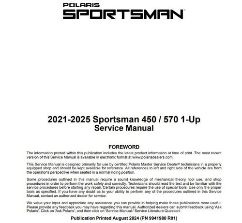 More information about "2021-2025 Polaris Sportsman 450/570 1-Up Service Manual"