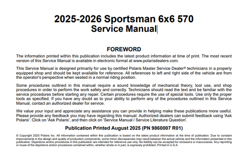 More information about "2025-2026 Sportsman 6x6 570 Service Manual"